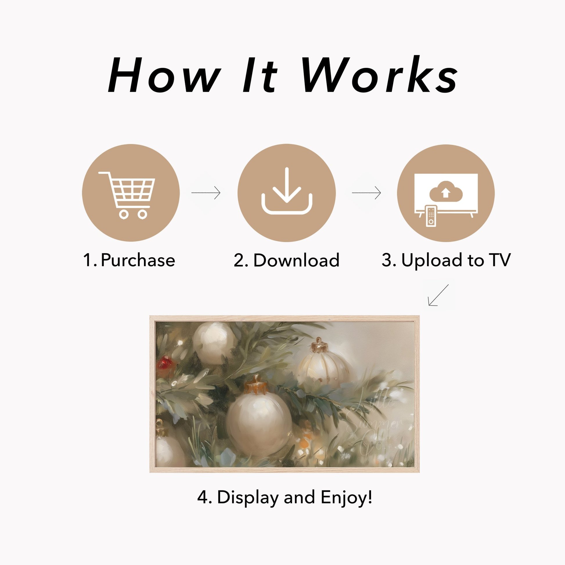 White Christmas Ornaments Frame TV Art displayed on a TV