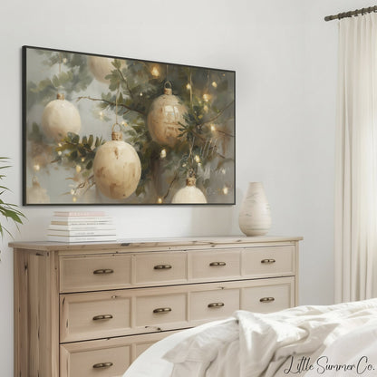 Christmas Tree Ornaments Frame TV Art displayed on a TV