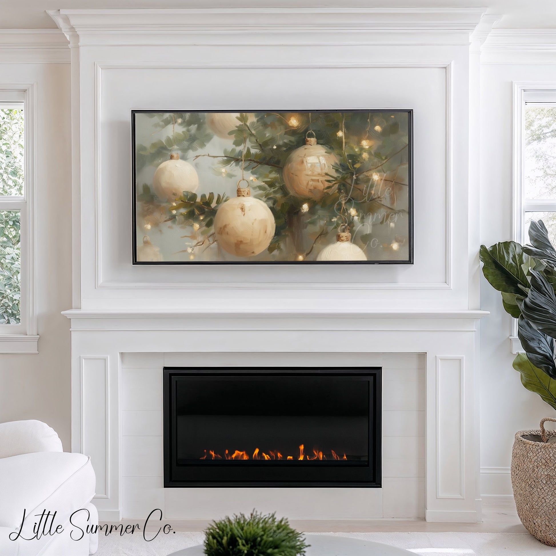 Christmas Tree Ornaments Frame TV Art displayed on a TV
