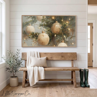 Christmas Tree Ornaments Frame TV Art displayed on a TV