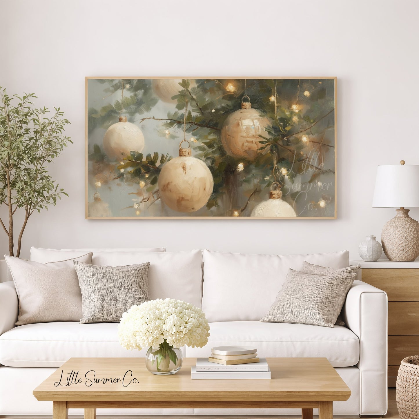 Christmas Tree Ornaments Frame TV Art displayed on a TV