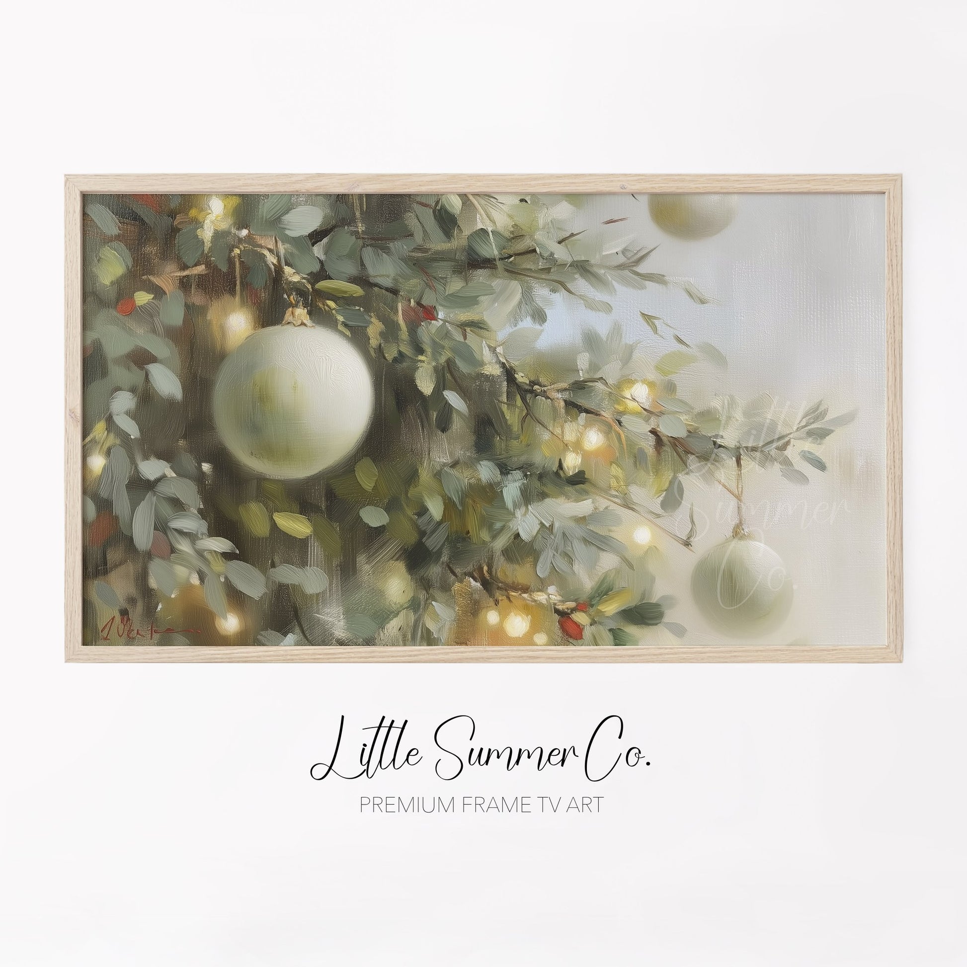 Christmas Ornament Branches Frame TV Art displayed on a TV