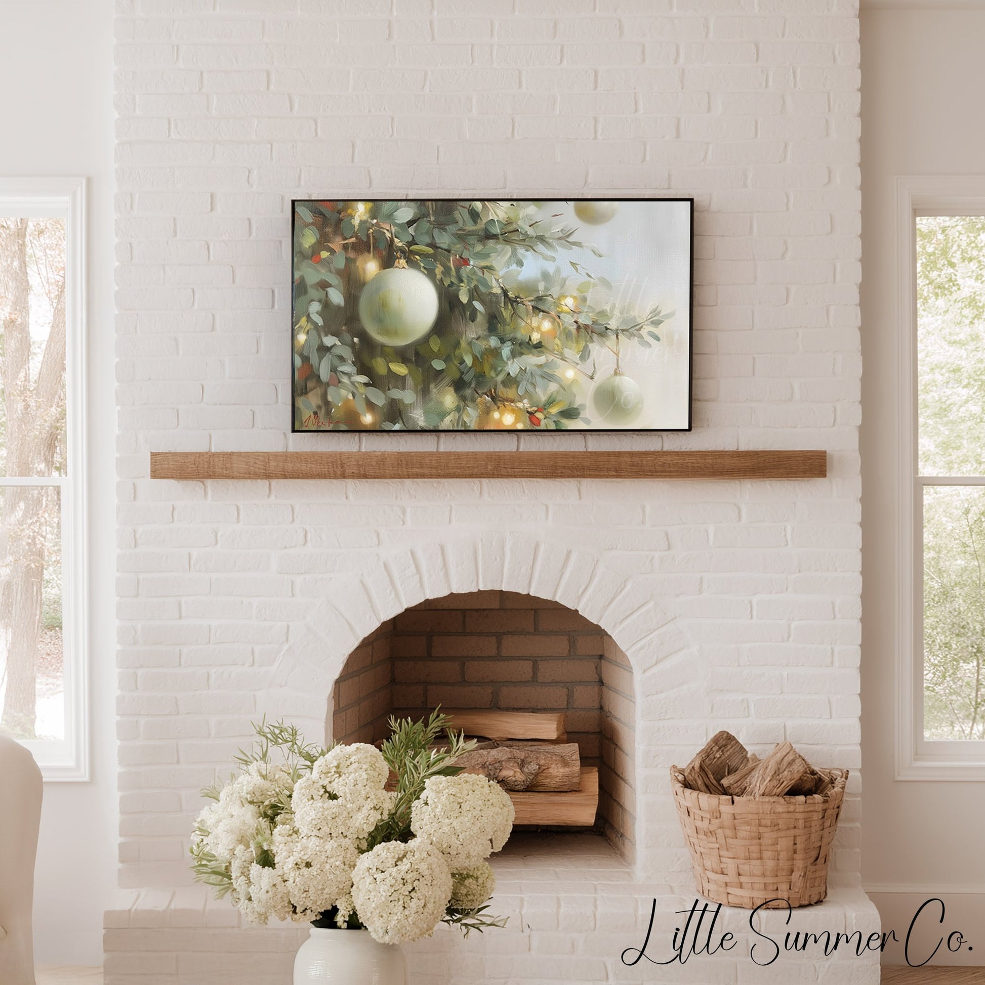 Christmas Ornament Branches Frame TV Art displayed on a TV