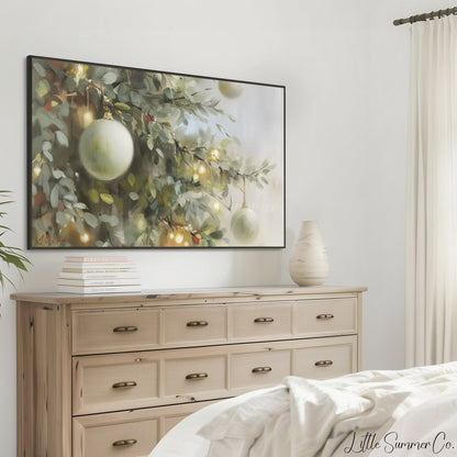 Christmas Ornament Branches Frame TV Art displayed on a TV