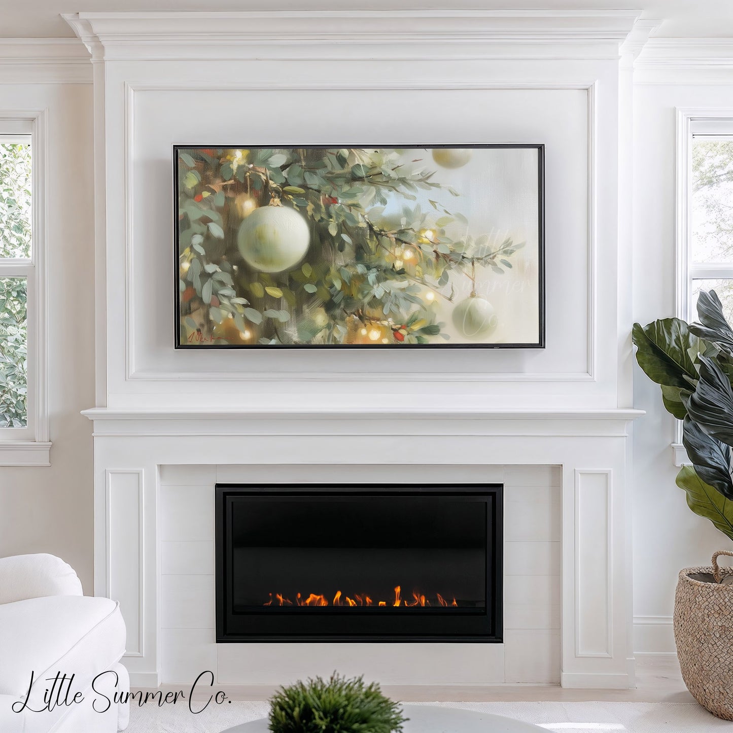 Christmas Ornament Branches Frame TV Art displayed on a TV