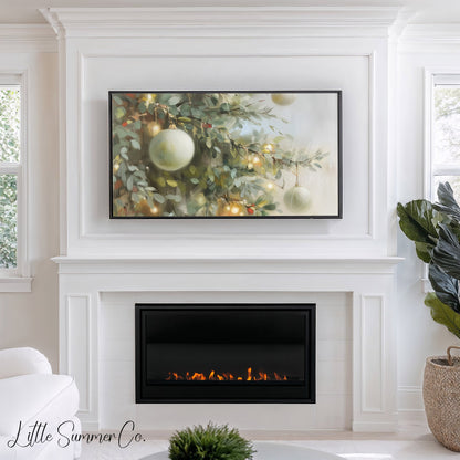 Christmas Ornament Branches Frame TV Art displayed on a TV