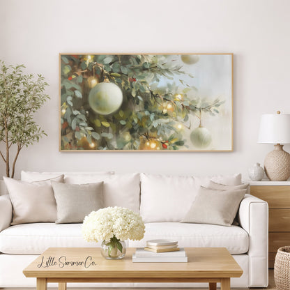Christmas Ornament Branches Frame TV Art displayed on a TV
