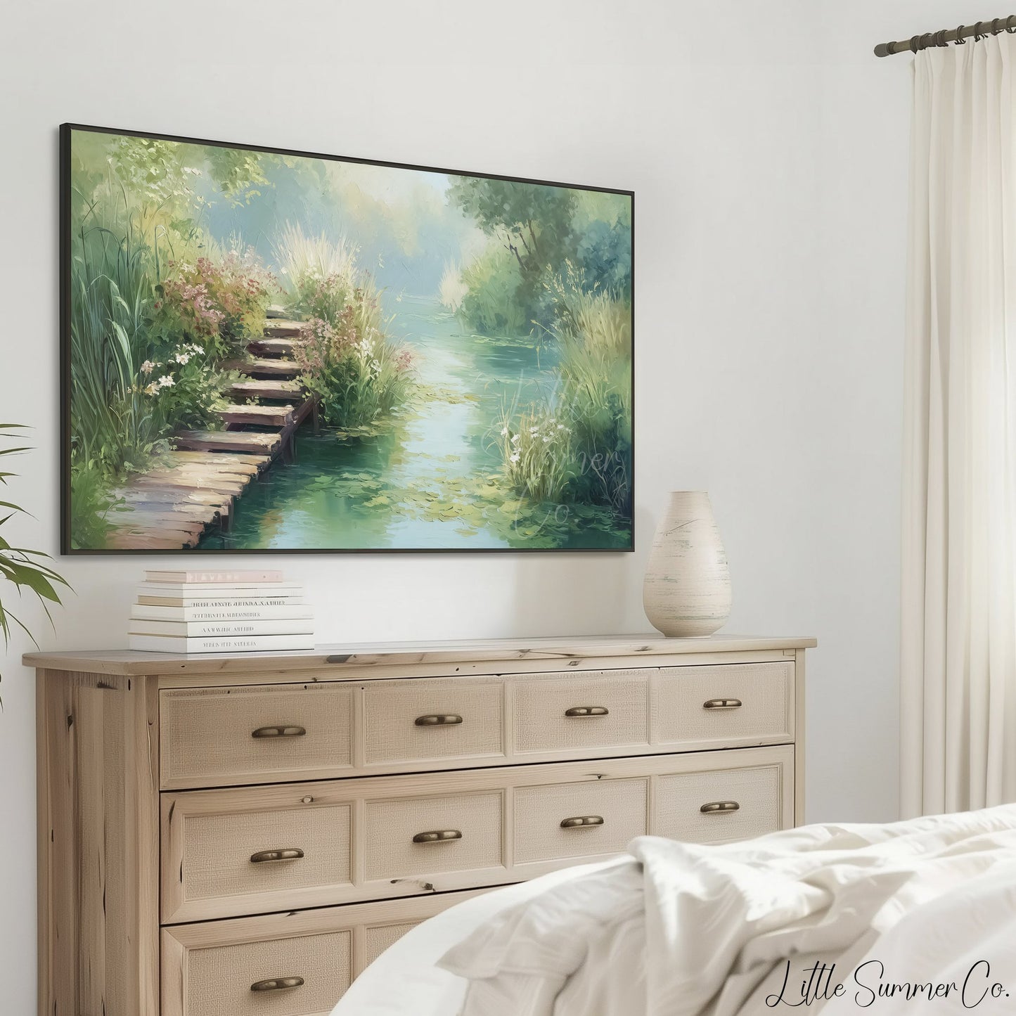 Garden Footbridge Frame TV Art displayed on a TV