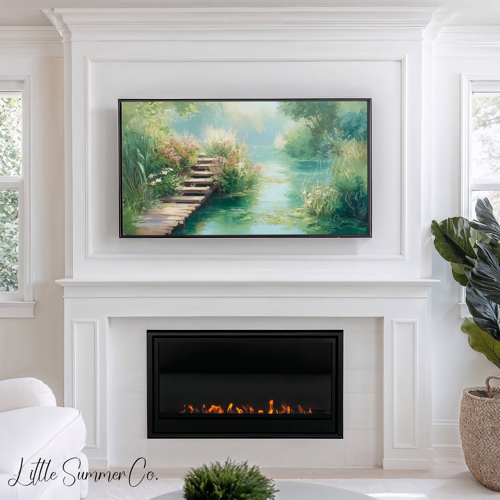Garden Footbridge Frame TV Art displayed on a TV
