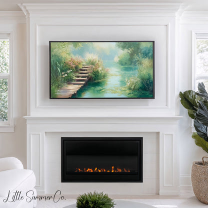Garden Footbridge Frame TV Art displayed on a TV