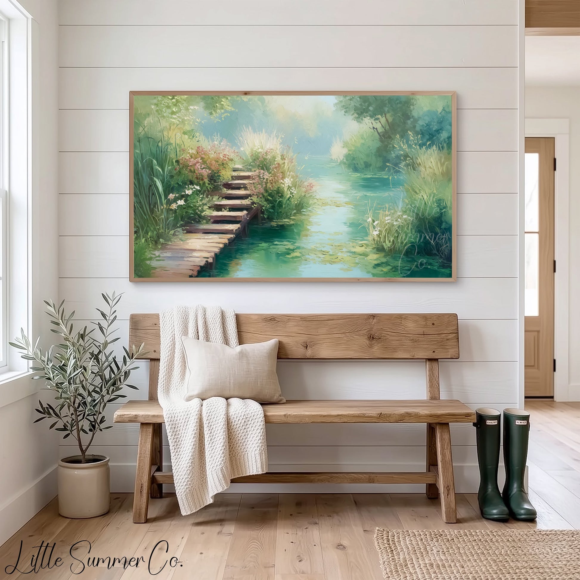 Garden Footbridge Frame TV Art displayed on a TV