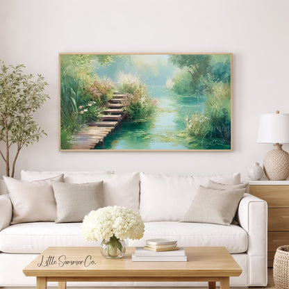 Garden Footbridge Frame TV Art displayed on a TV
