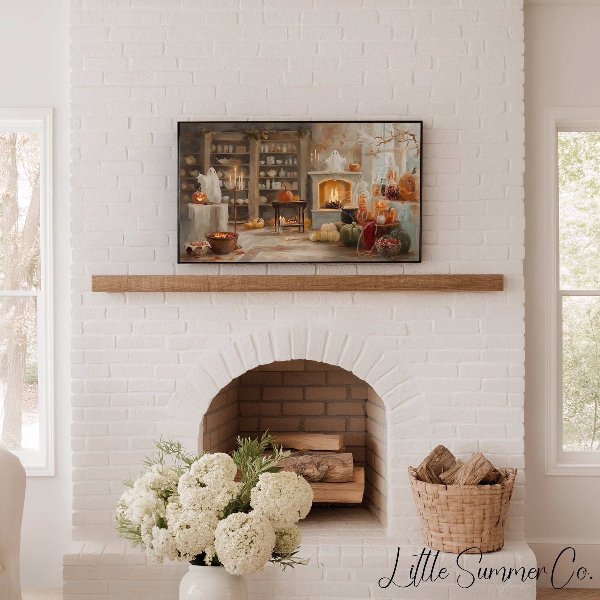 Fireplace Pumpkins Frame TV Art displayed on a TV