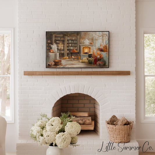 Fireplace Pumpkins Frame TV Art displayed on a TV