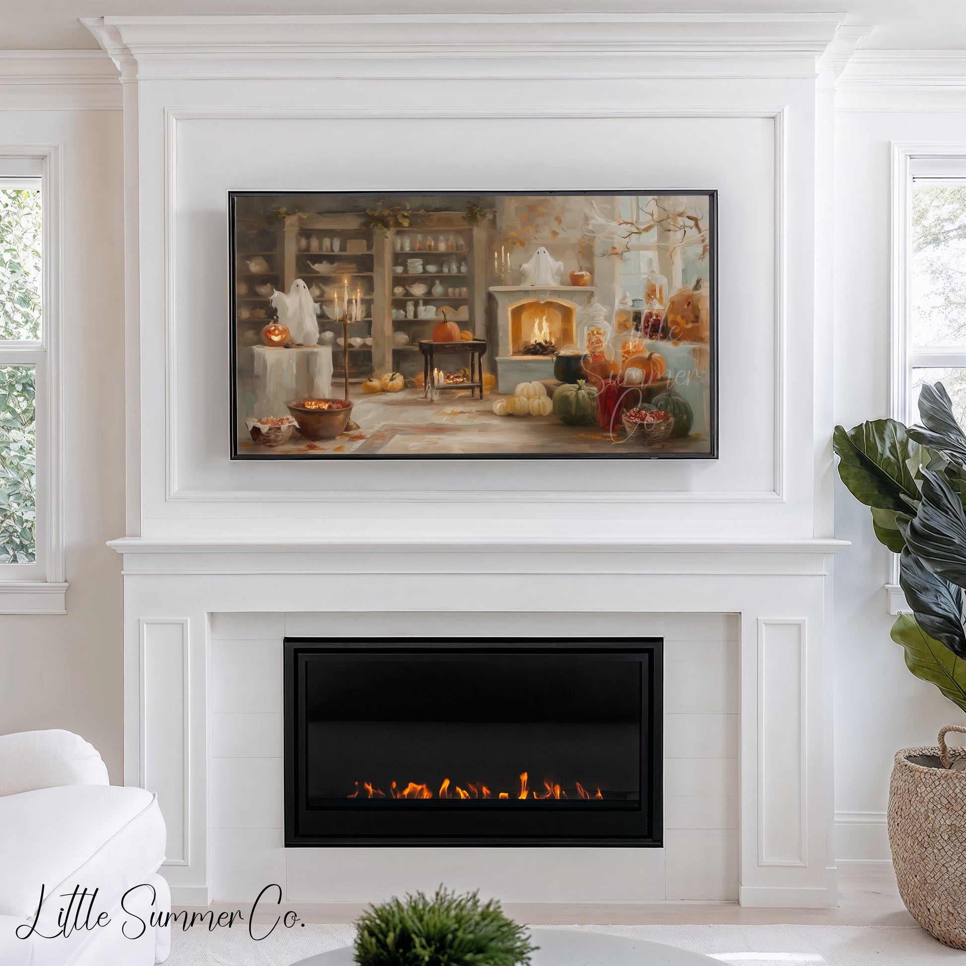 Fireplace Pumpkins Frame TV Art displayed on a TV