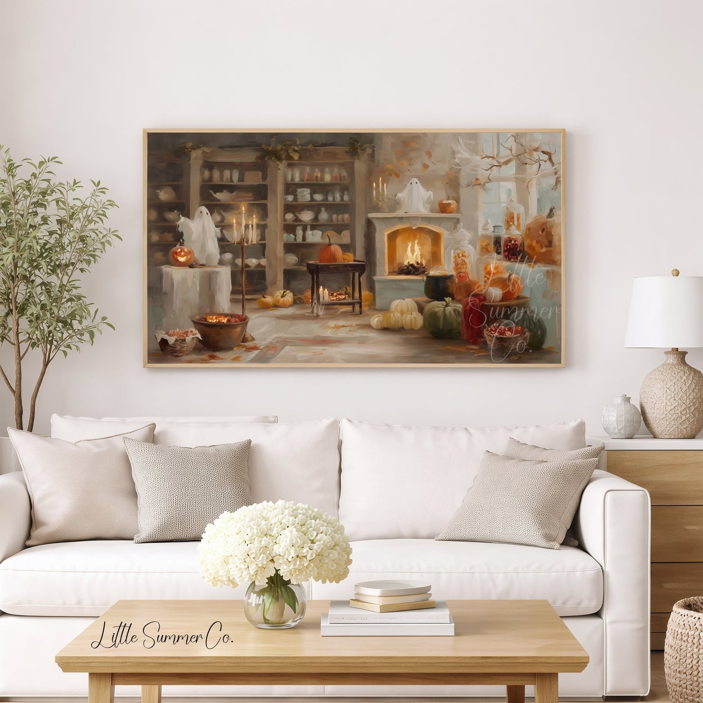 Fireplace Pumpkins Frame TV Art displayed on a TV