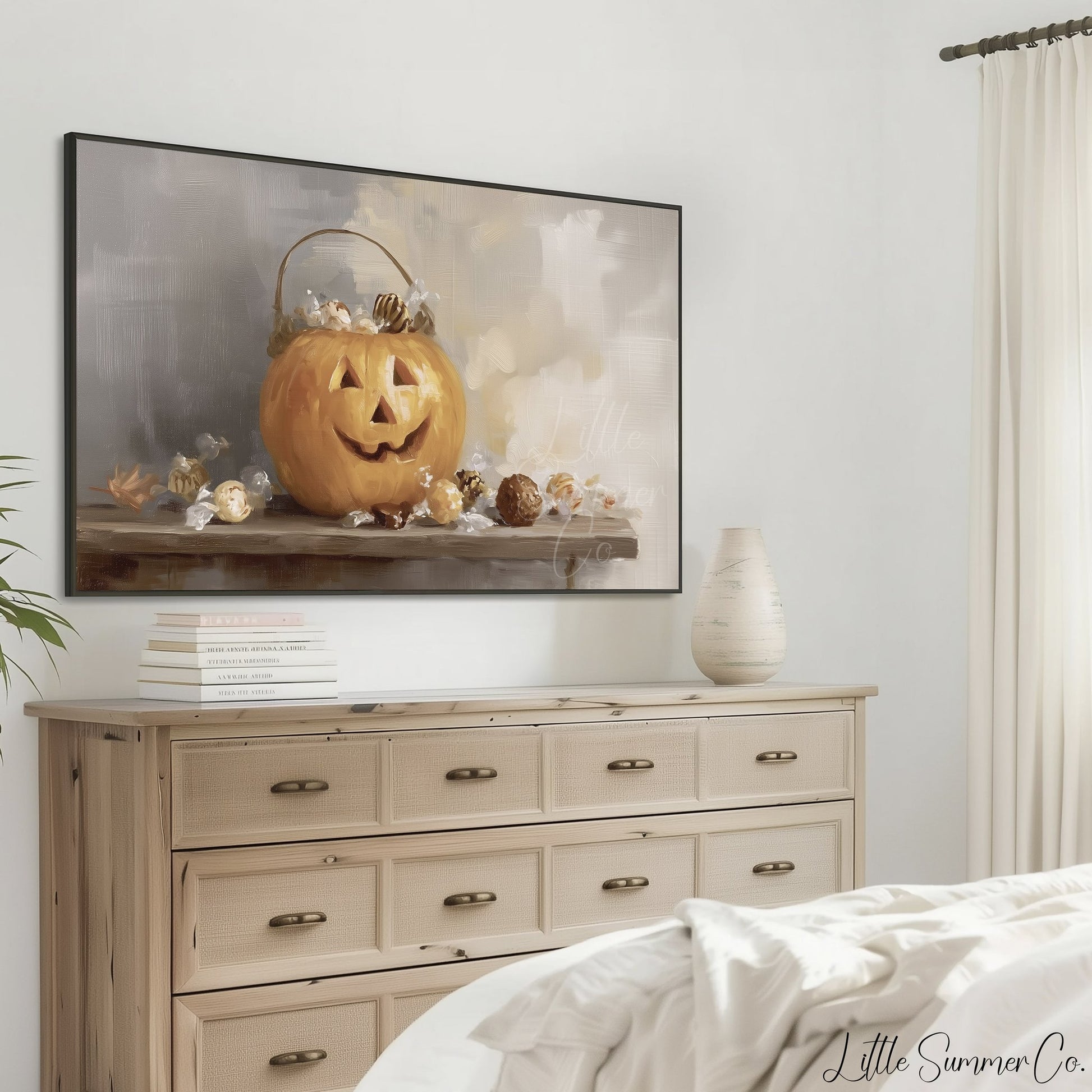 Jack O Lantern Candy Frame TV Art displayed on a TV