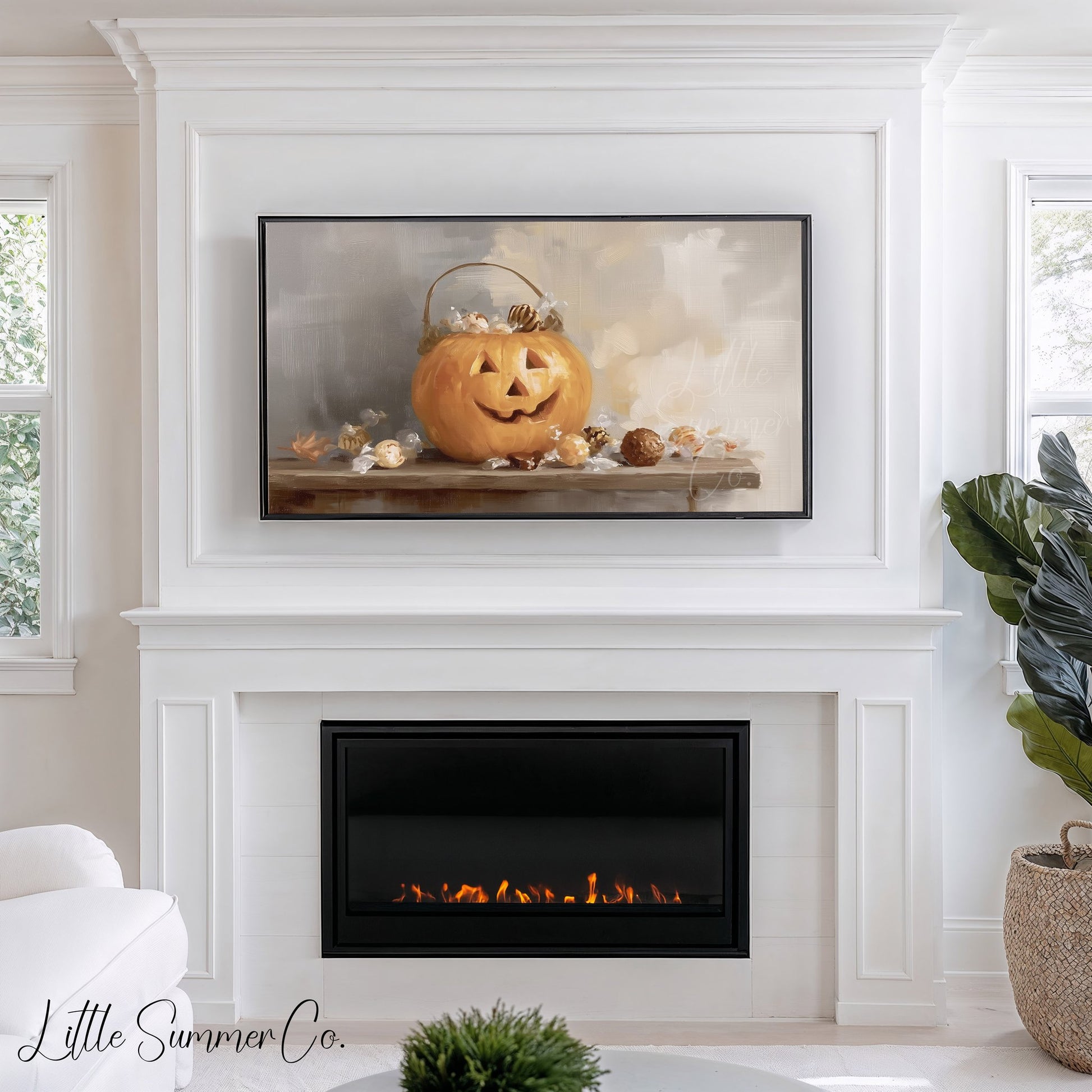 Jack O Lantern Candy Frame TV Art displayed on a TV