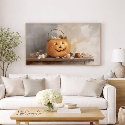Jack O Lantern Candy Frame TV Art displayed on a TV