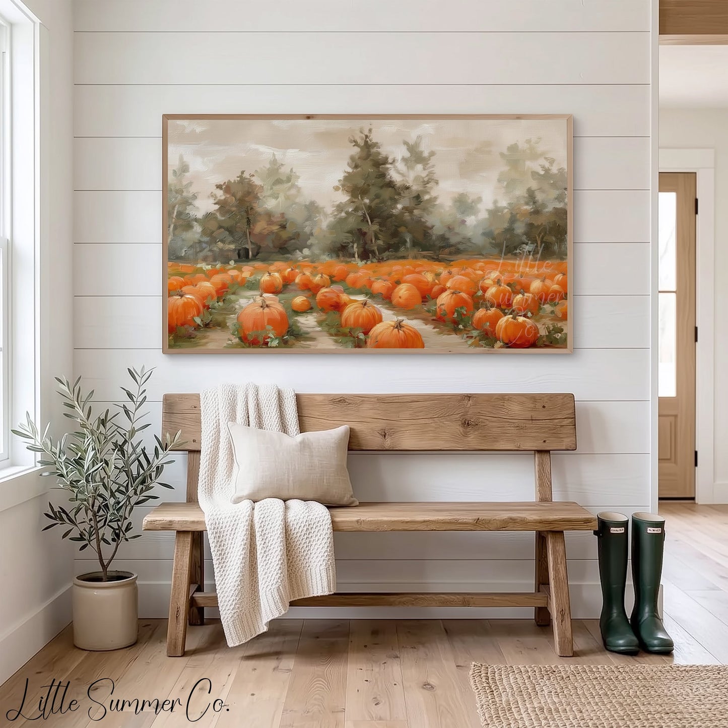 Pumpkin Patch Frame TV Art displayed on a TV