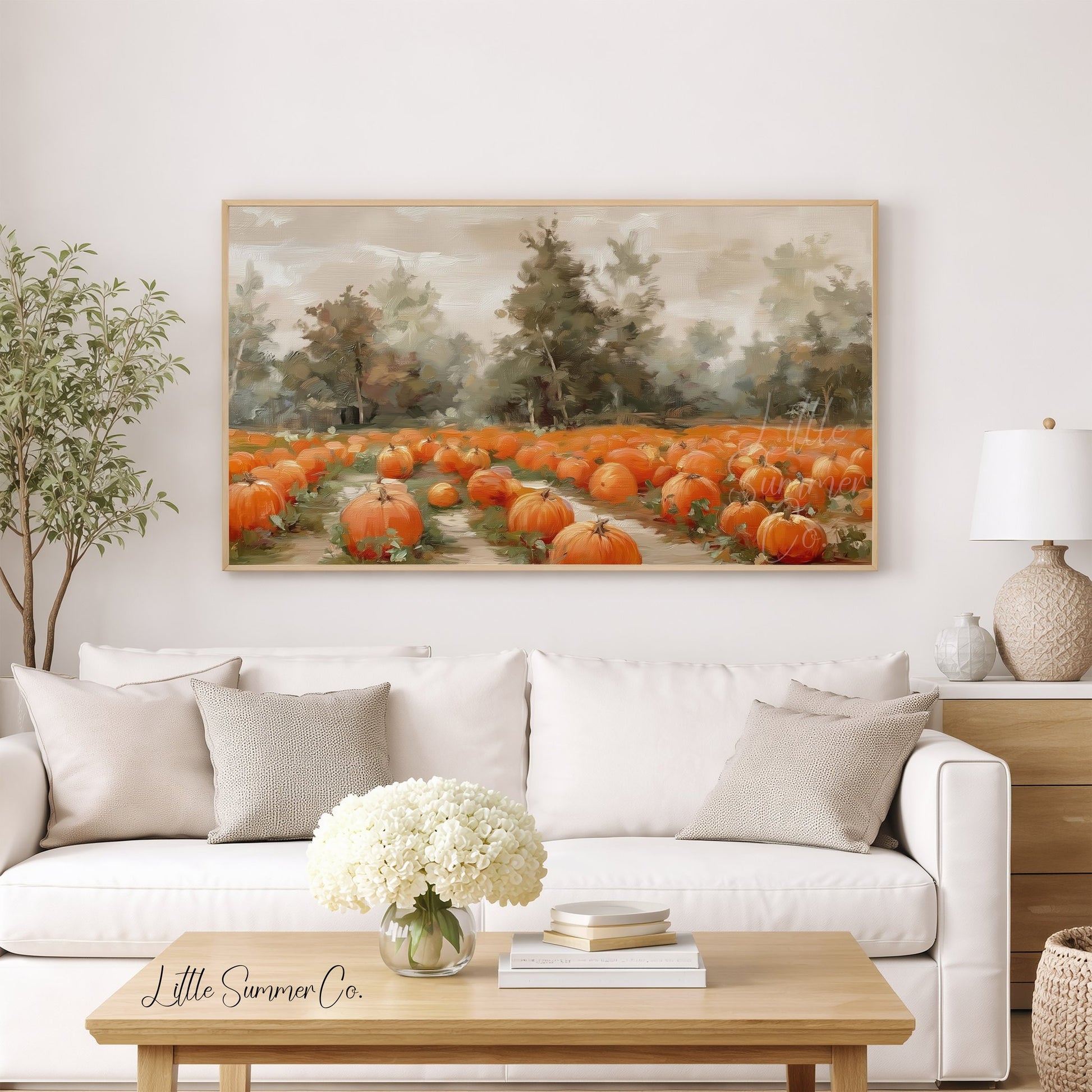Pumpkin Patch Frame TV Art displayed on a TV