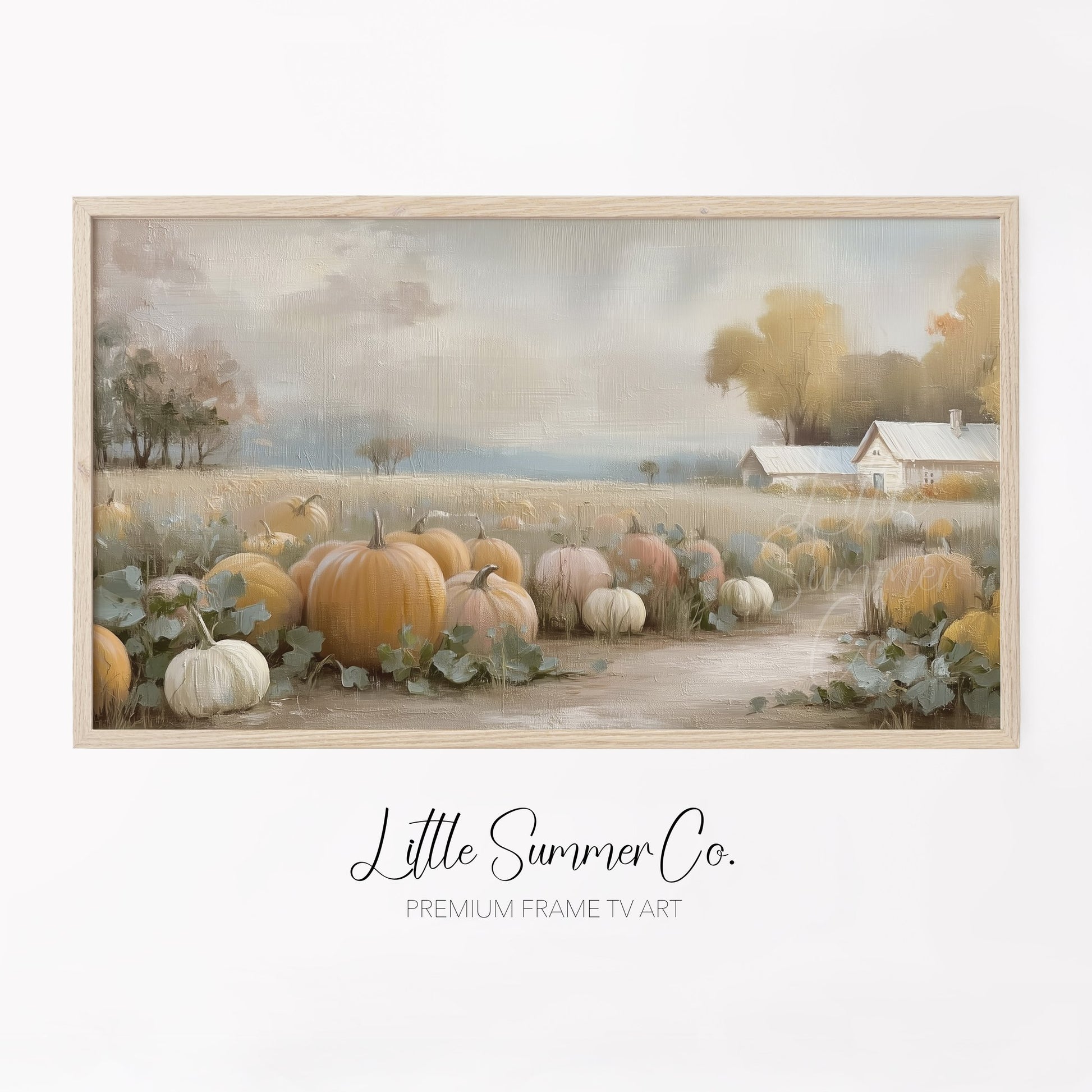 Pumpkin Patch Farmhouse Frame TV Art displayed on a TV