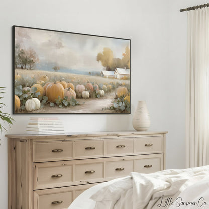 Pumpkin Patch Farmhouse Frame TV Art displayed on a TV