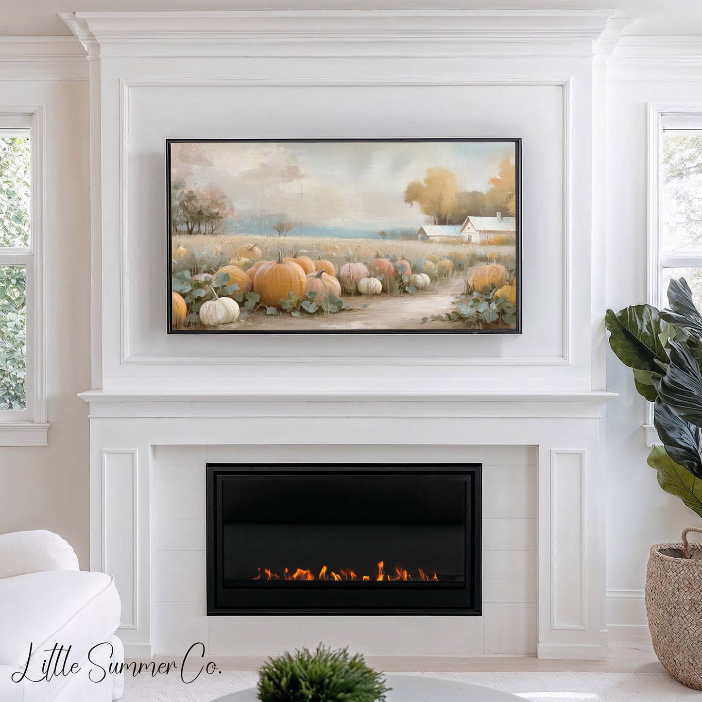 Pumpkin Patch Farmhouse Frame TV Art displayed on a TV