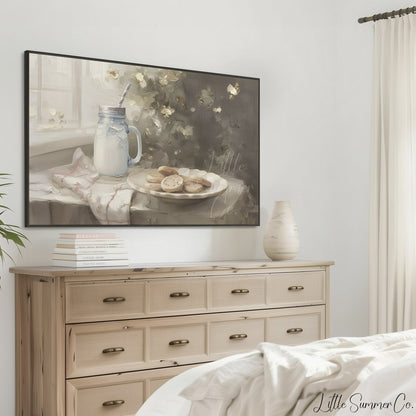Cookies And Milk Frame TV Art displayed on a TV