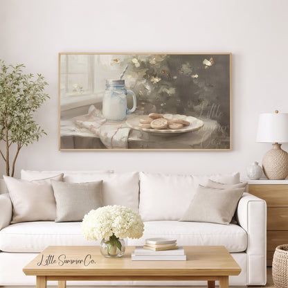 Cookies And Milk Frame TV Art displayed on a TV