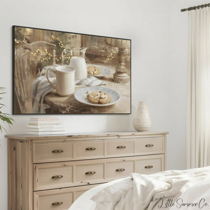 Milk And Cookies Frame TV Art displayed on a TV