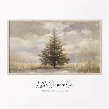 Solitary Pine Tree Frame TV Art displayed on a TV