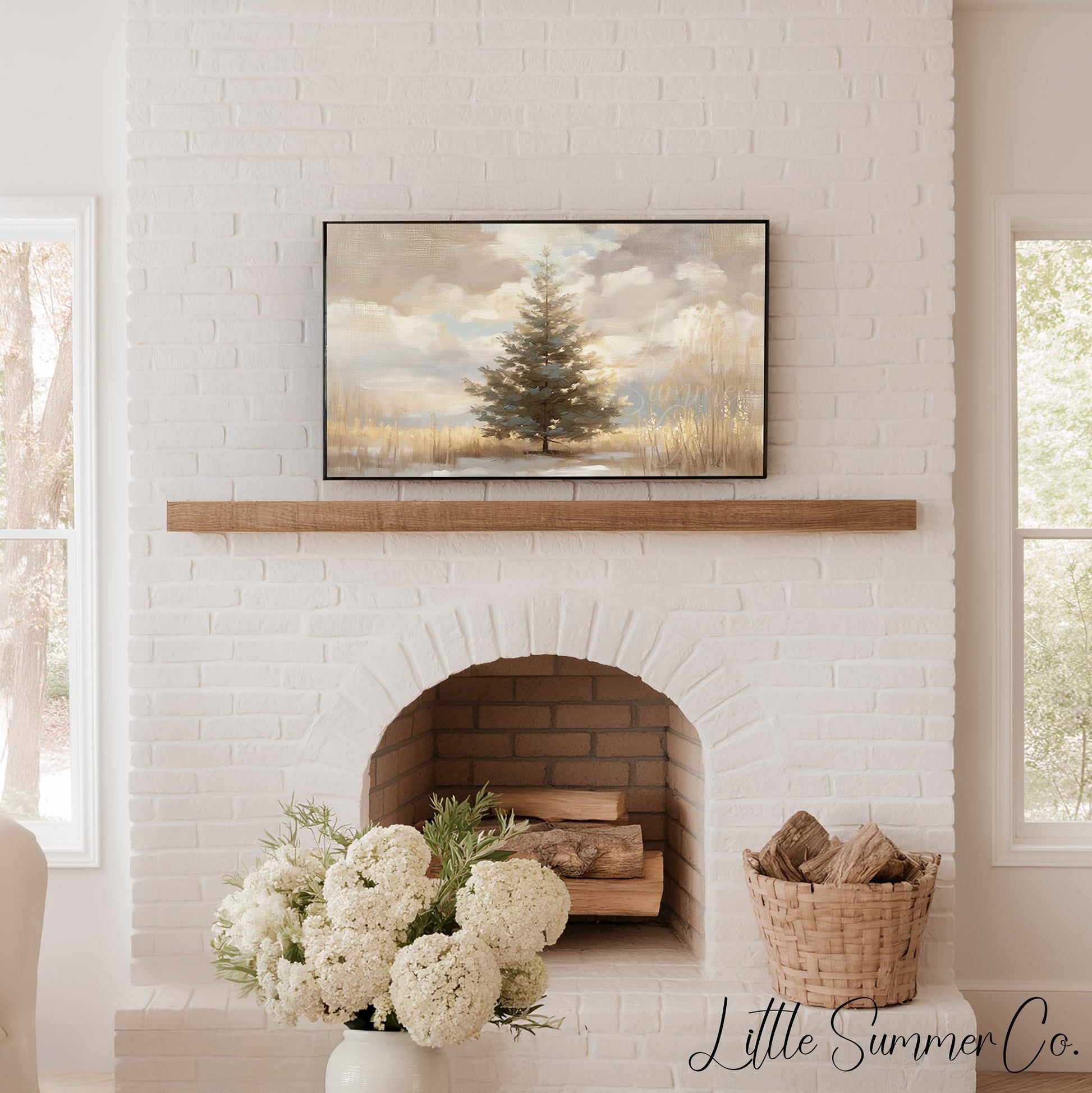 Solitary Pine Tree Frame TV Art displayed on a TV