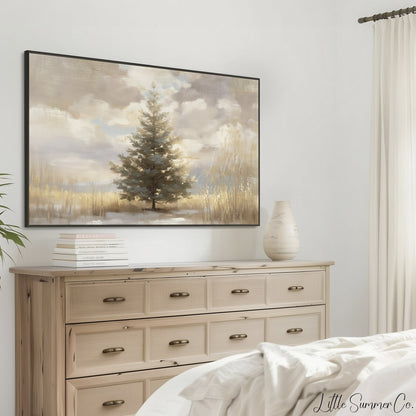 Solitary Pine Tree Frame TV Art displayed on a TV