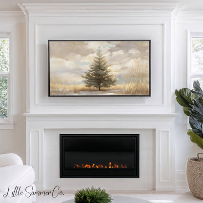 Solitary Pine Tree Frame TV Art displayed on a TV
