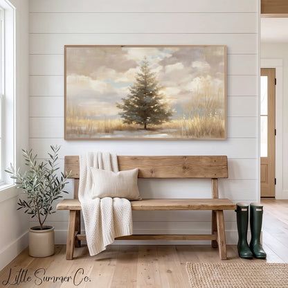 Solitary Pine Tree Frame TV Art displayed on a TV