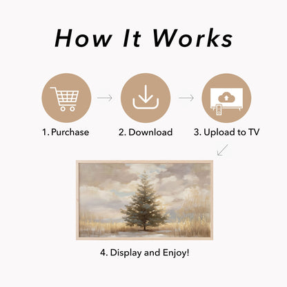 Solitary Pine Tree Frame TV Art displayed on a TV