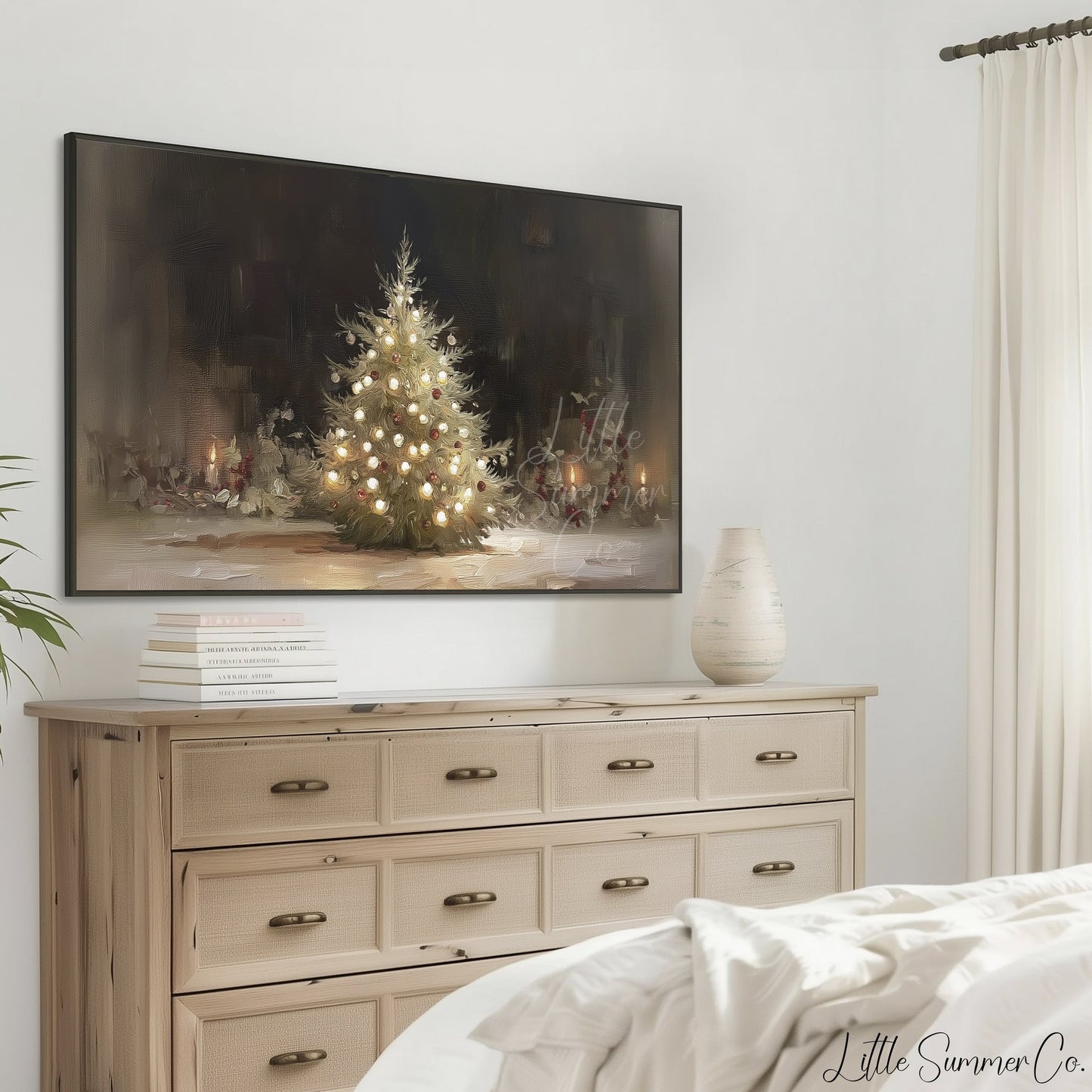 Christmas Tree Lights Frame TV Art displayed on a TV