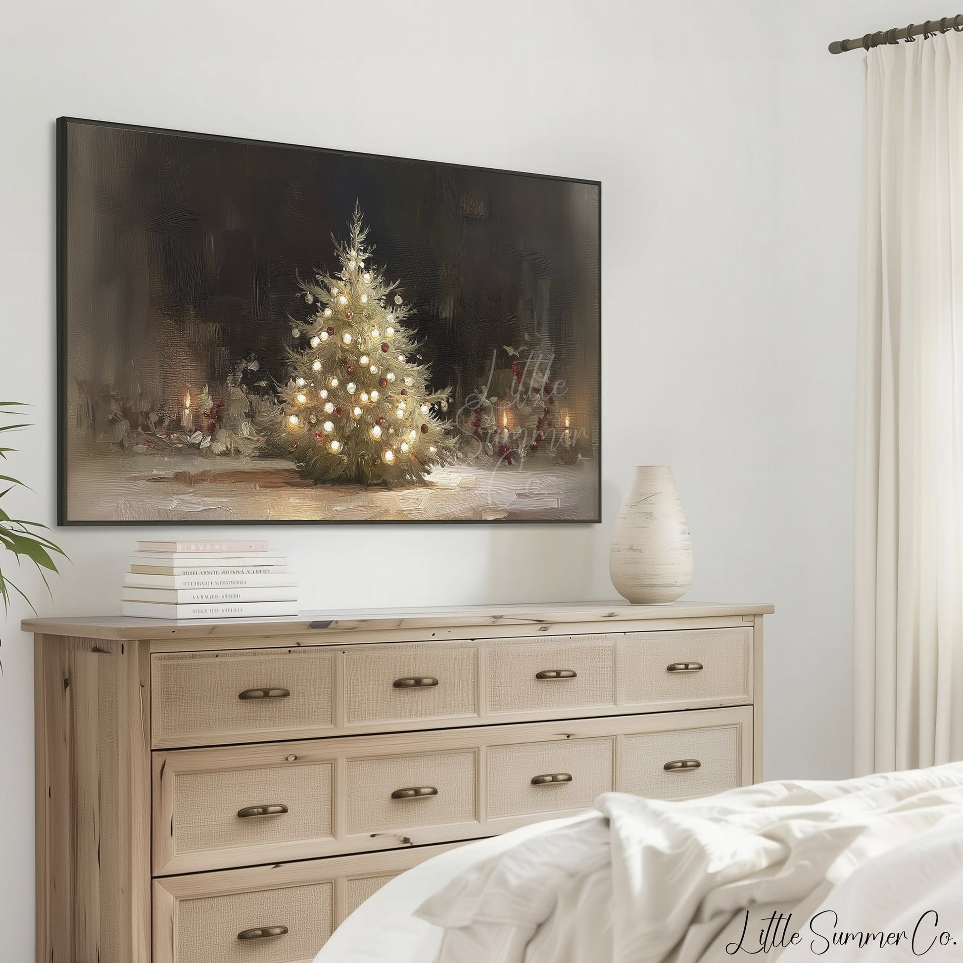Christmas Tree Lights Frame TV Art displayed on a TV