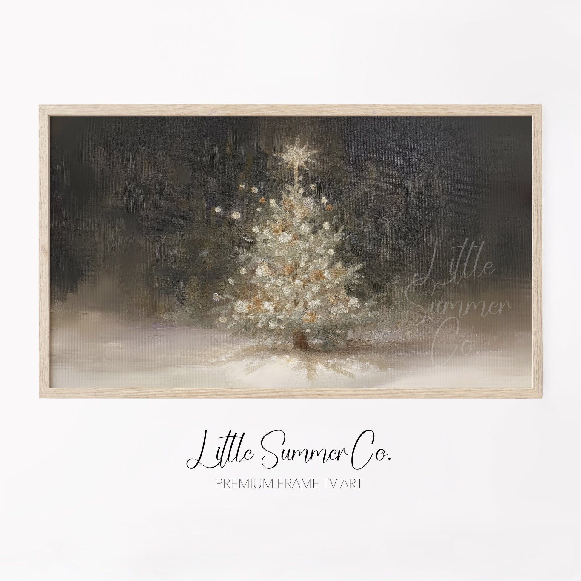 White Christmas Tree Glowing Frame TV Art displayed on a TV