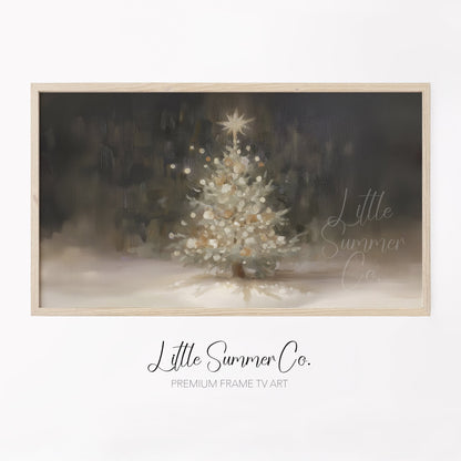 White Christmas Tree Glowing Frame TV Art displayed on a TV