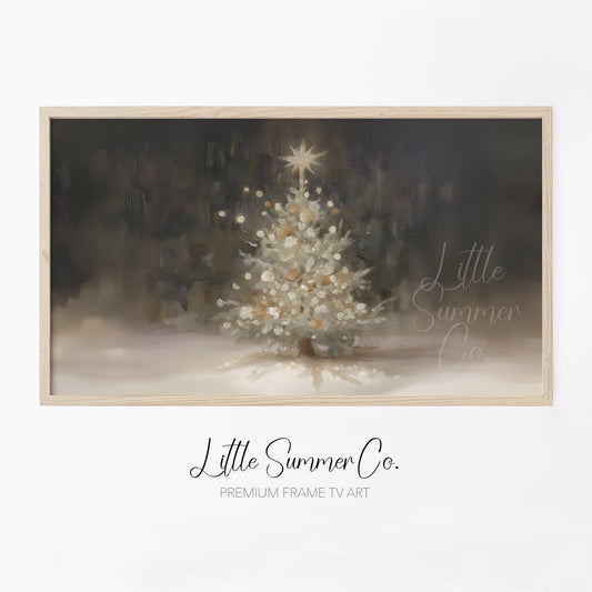 White Christmas Tree Glowing Frame TV Art displayed on a TV