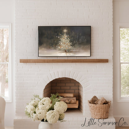 White Christmas Tree Glowing Frame TV Art displayed on a TV