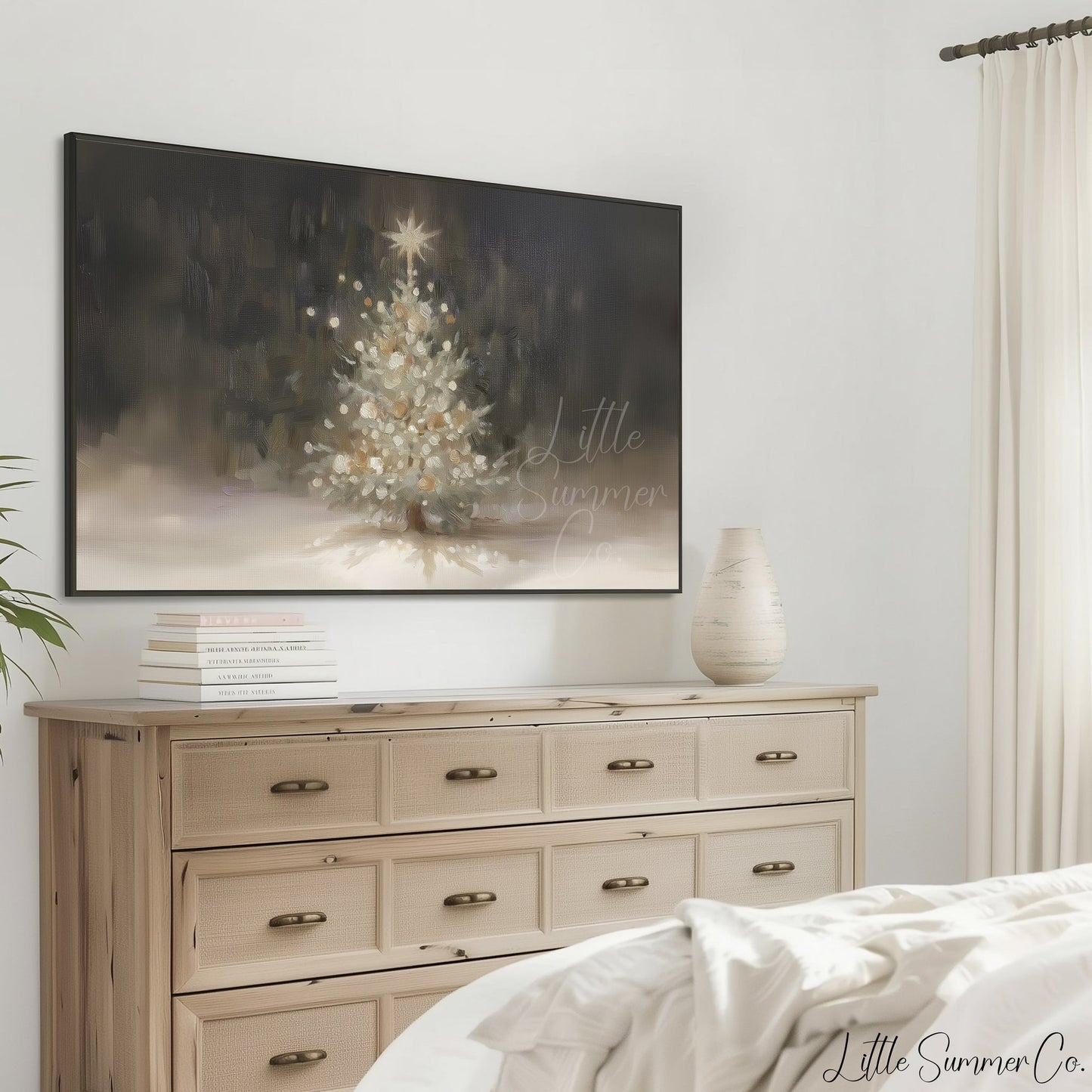 White Christmas Tree Glowing Frame TV Art displayed on a TV