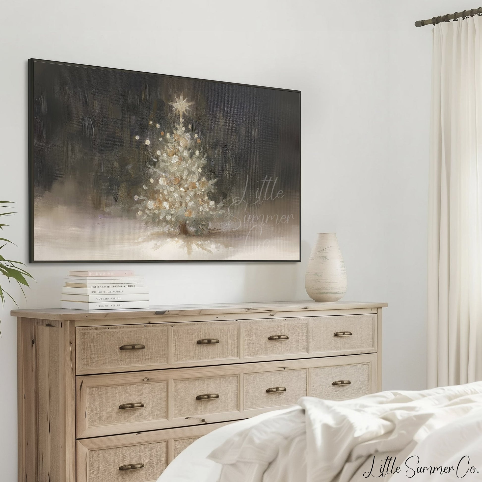 White Christmas Tree Glowing Frame TV Art displayed on a TV