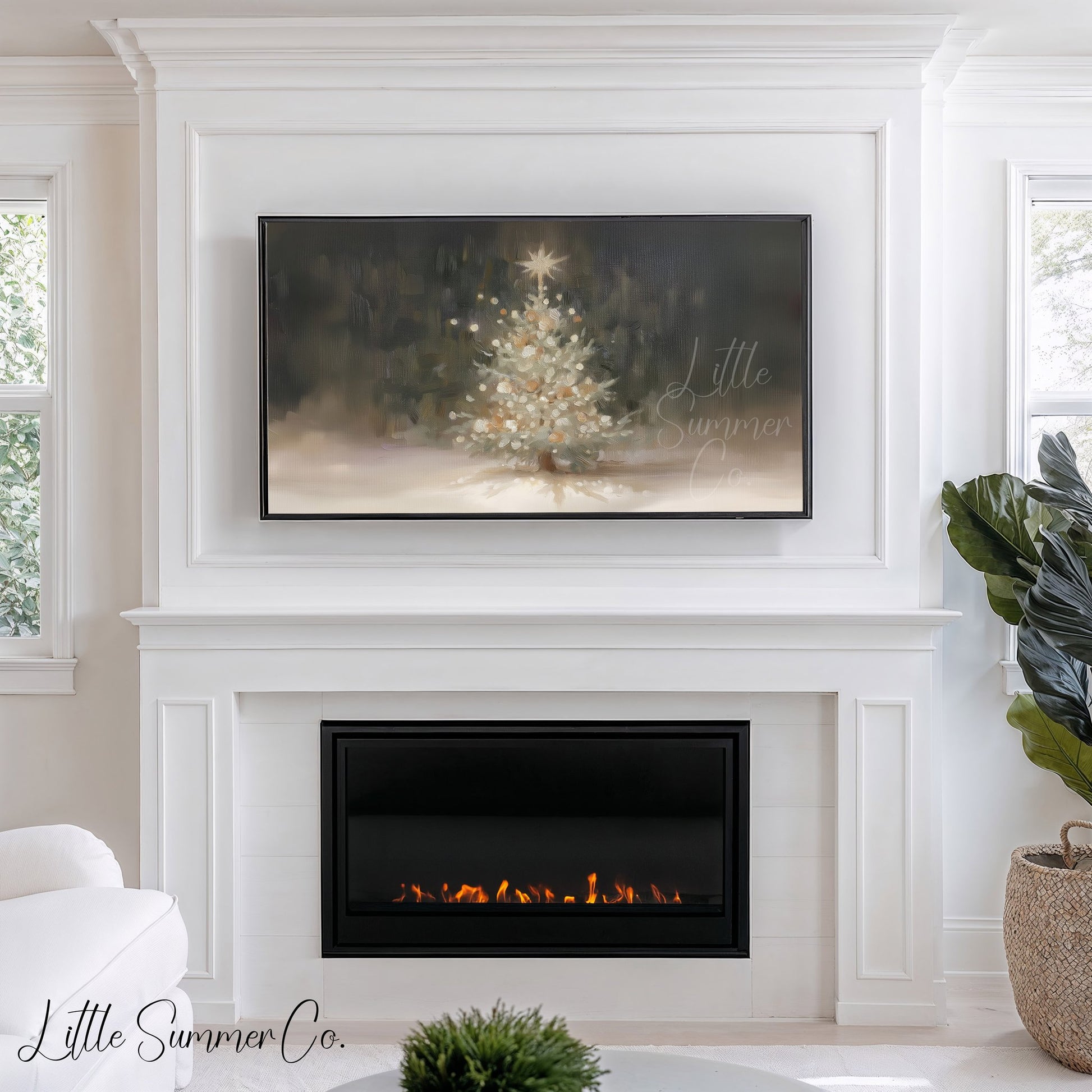 White Christmas Tree Glowing Frame TV Art displayed on a TV