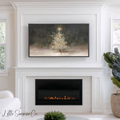 White Christmas Tree Glowing Frame TV Art displayed on a TV
