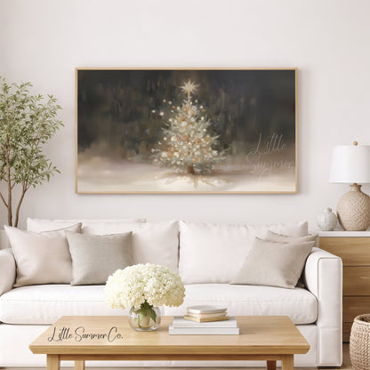 White Christmas Tree Glowing Frame TV Art displayed on a TV