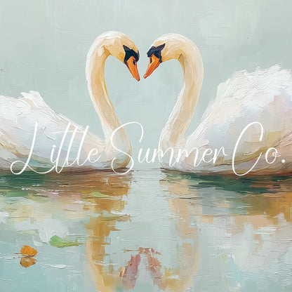 Swan Pair On Misty Water Frame TV Art displayed on a TV