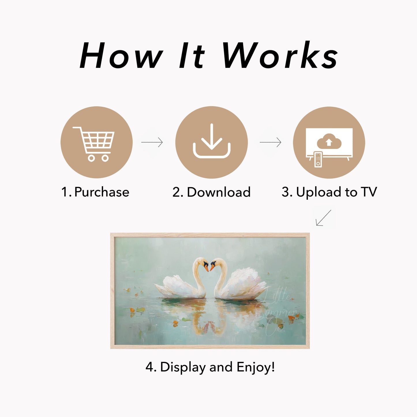 Swan Pair On Misty Water Frame TV Art displayed on a TV